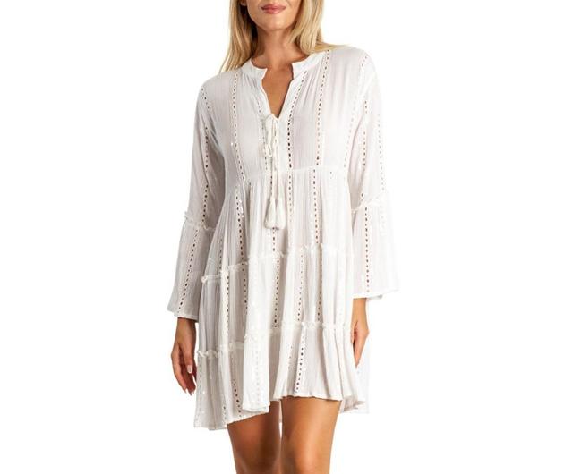 La Moda Clothing Womens Eyelet Tassel Cover Up Dress - White Product Image