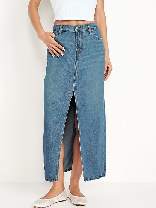 Mid-Rise Jean Maxi Skirt Product Image