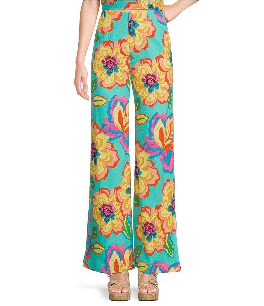 GB Coordinating Floral High Waist Linen Blend Wide Leg Pants product image