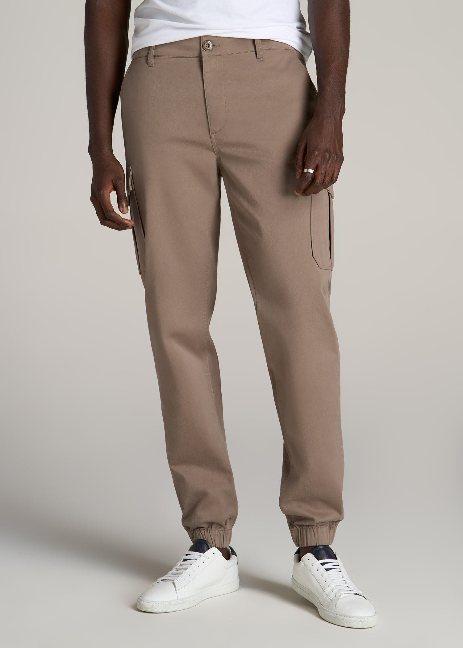 TAPERED-FIT Stretch Cotton Cargo Jogger Pants for Tall Men in Dark Sand Male Product Image