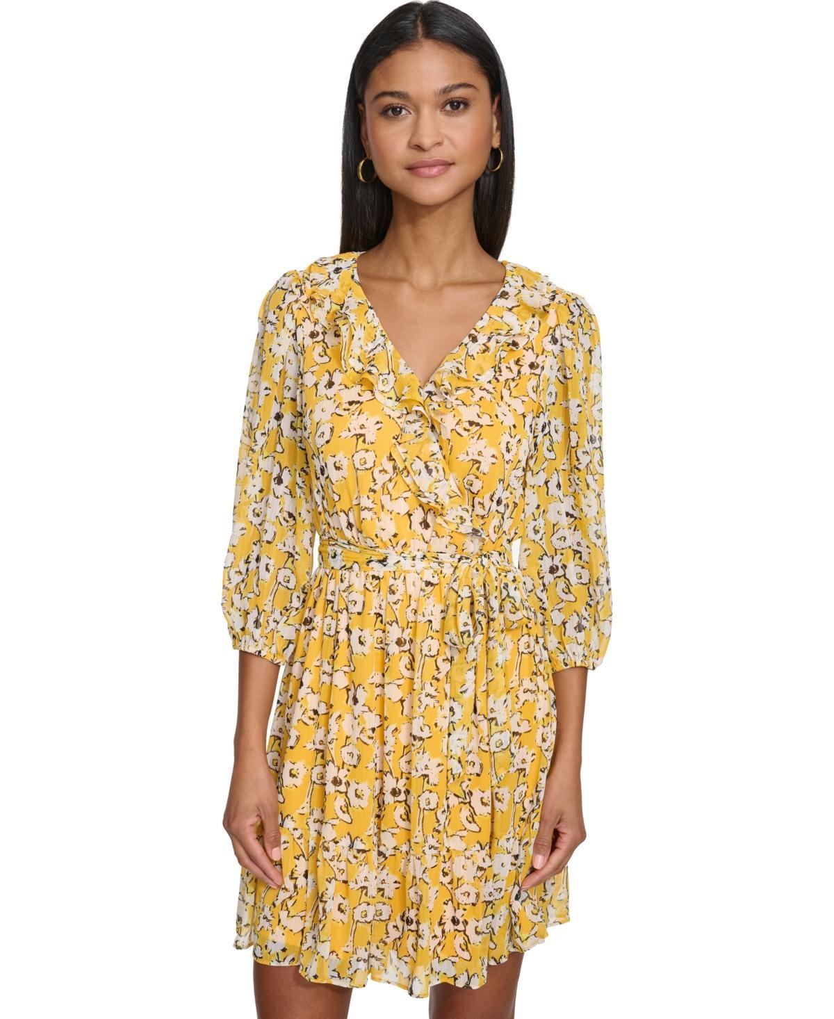 Women's Floral-Print Belted A-Line Dress Product Image