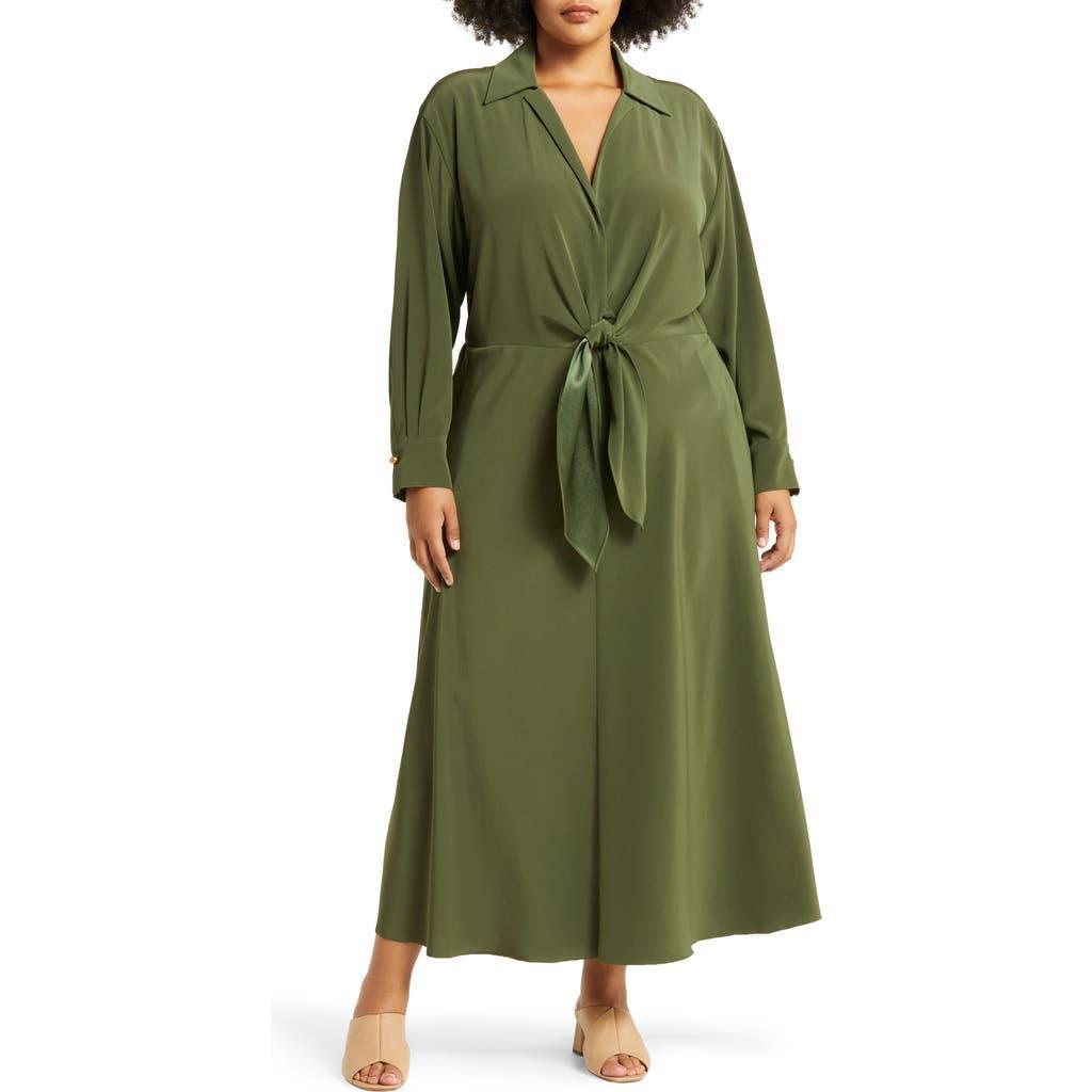 Tie Waist Long Sleeve Dress In Bay Leaf Product Image