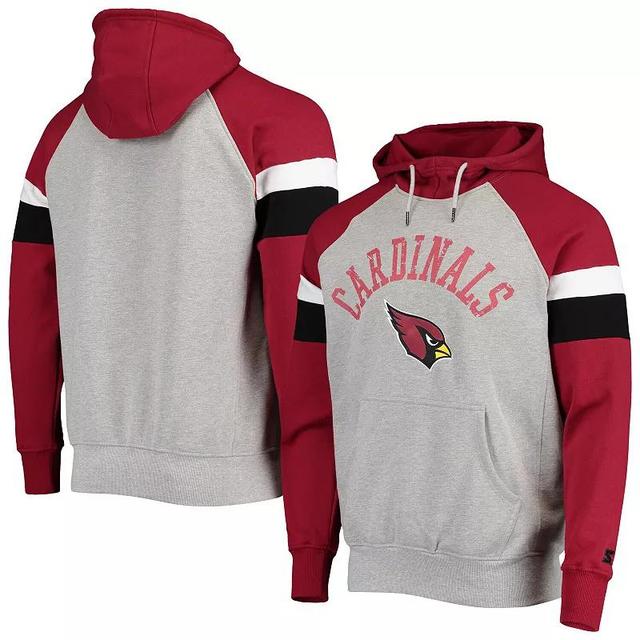 Mens Starter Heathered Gray/Cardinal Arizona Cardinals Home Run Raglan Pullover Hoodie Product Image