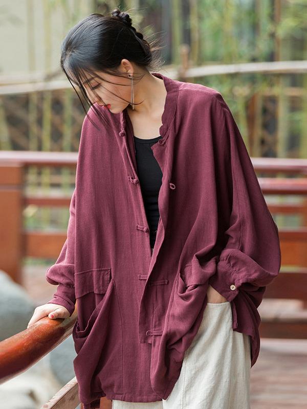 Vintage Batwing Sleeves Split-Joint Solid Color Outerwear Product Image