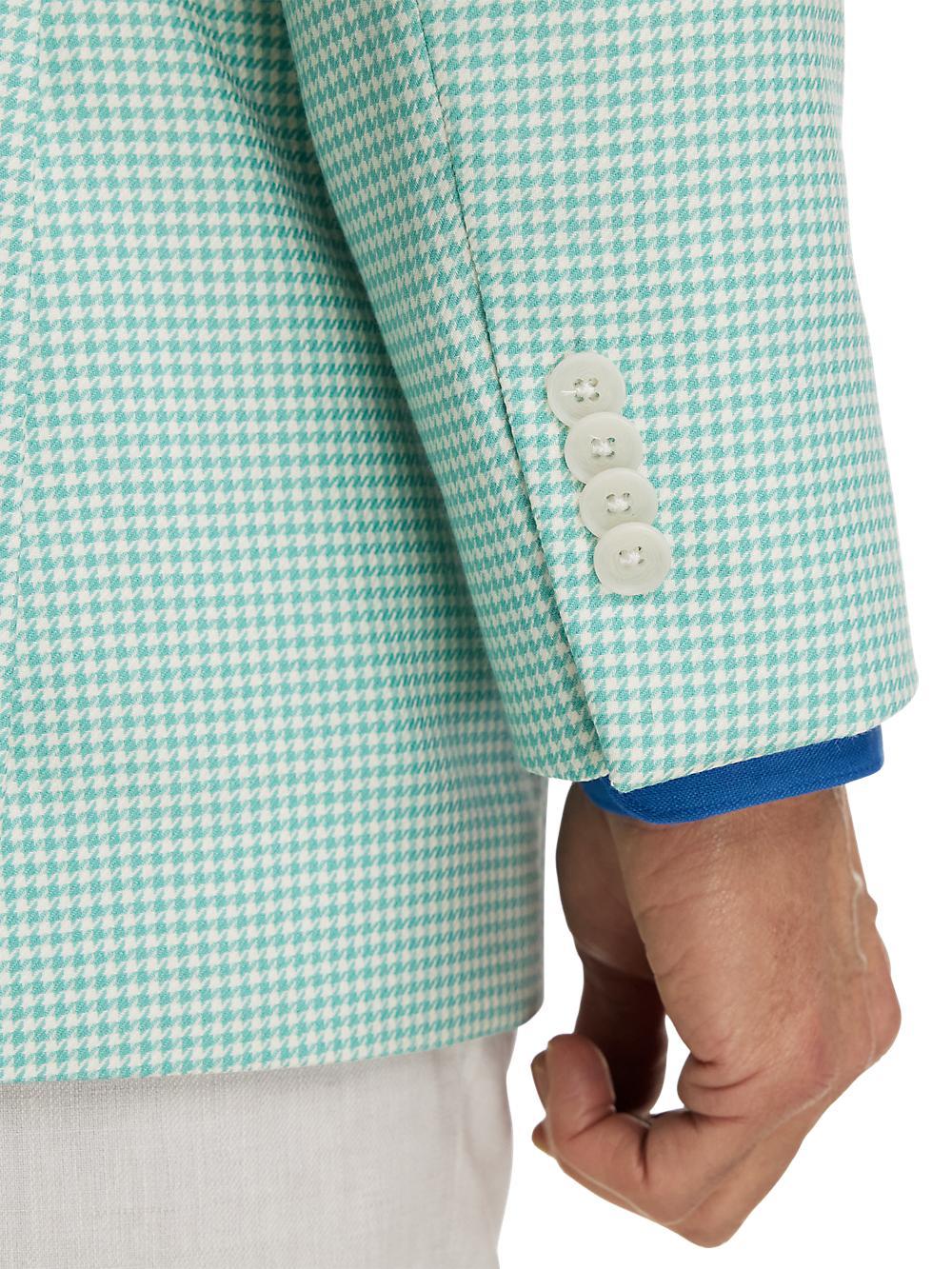 Wool Houndstooth Single Breasted Peak Lapel Sport Coat - Aqua Product Image