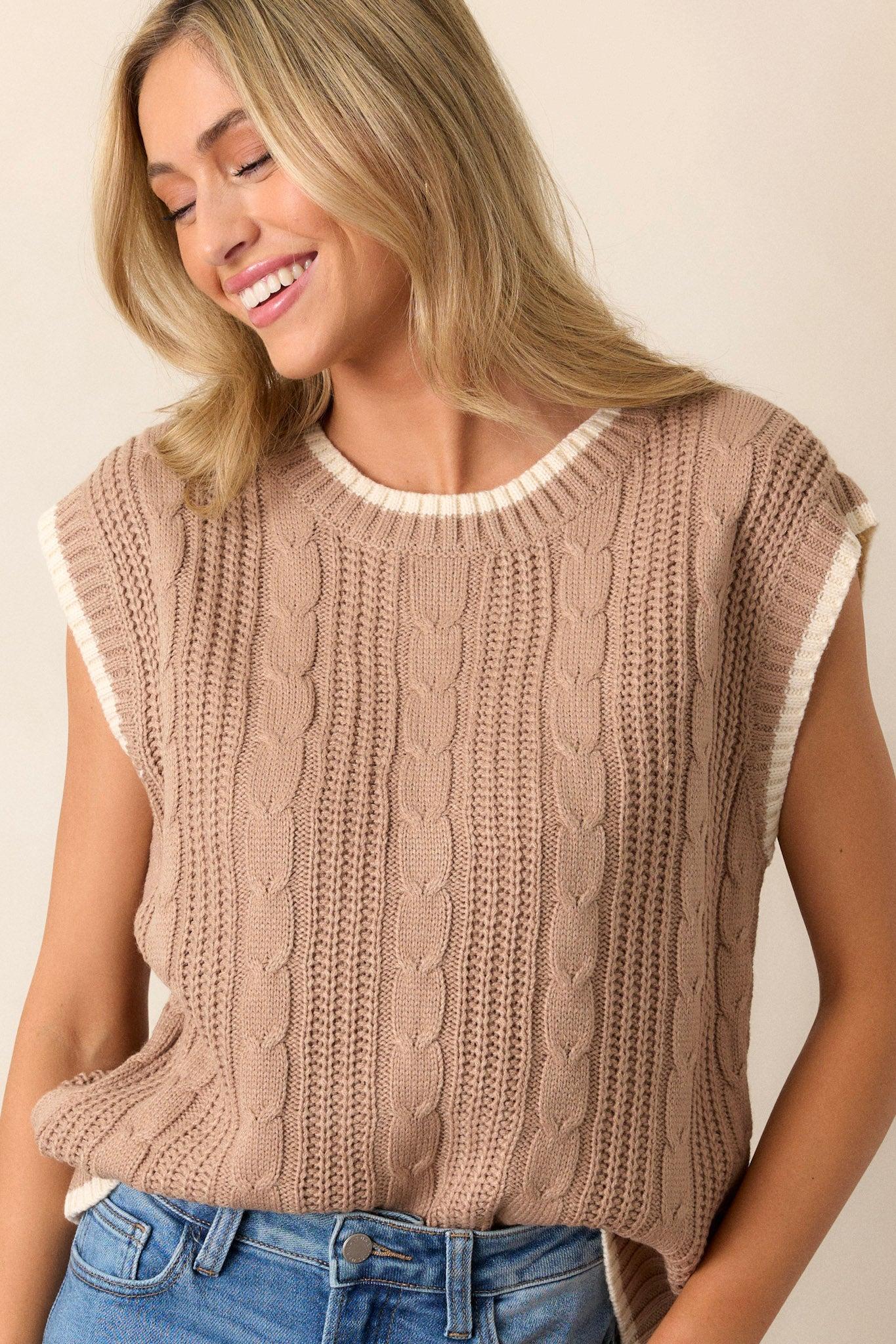 Vital Moment Brown Knit Sweater Top Product Image