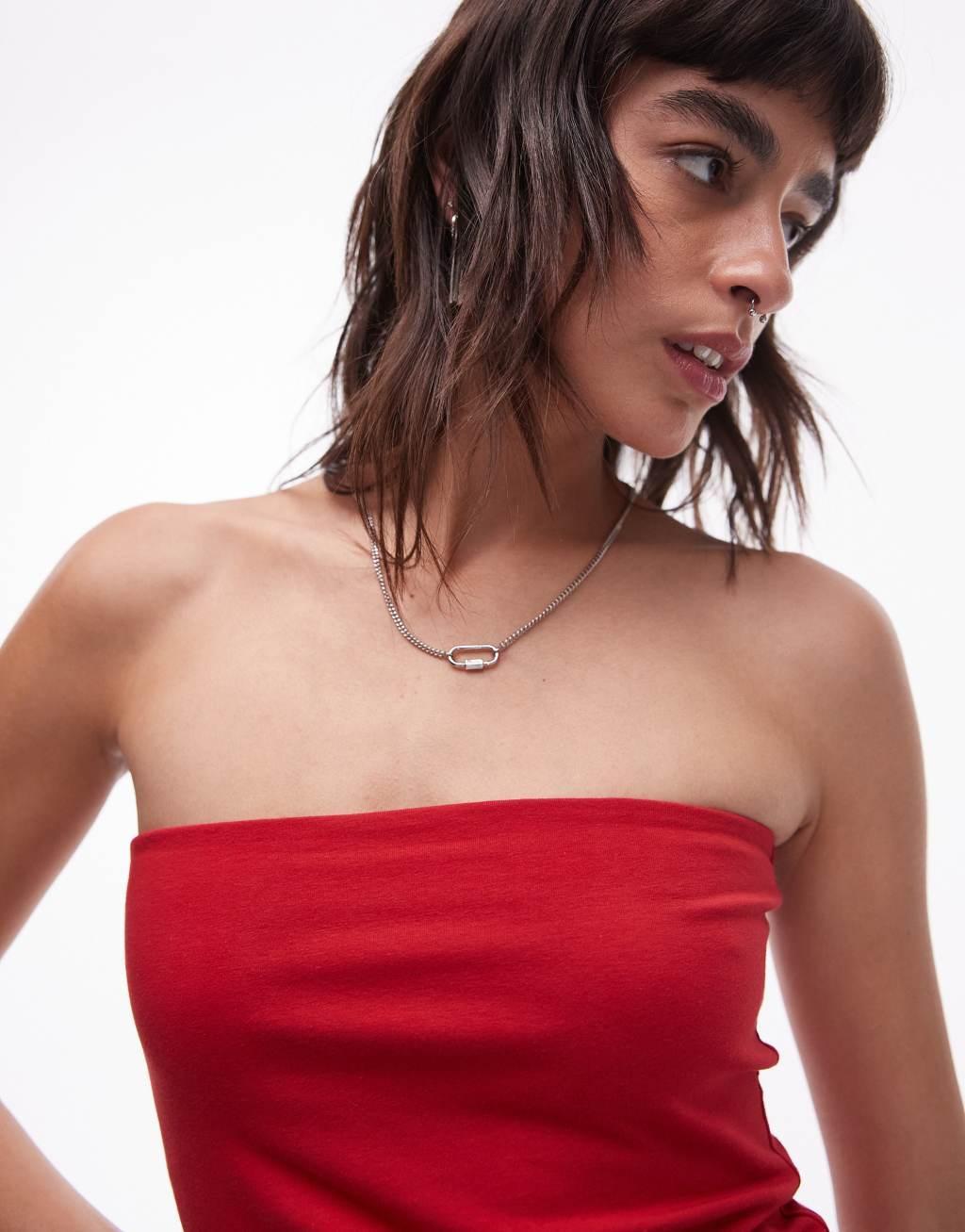 Topshop longline bandeau in red Product Image