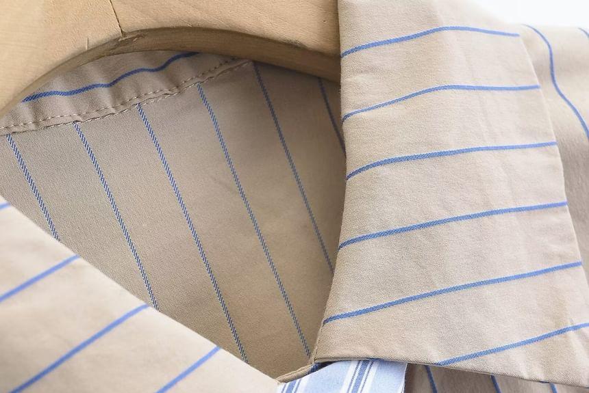 Long Sleeve Collared Striped Shirt with Necktie Product Image