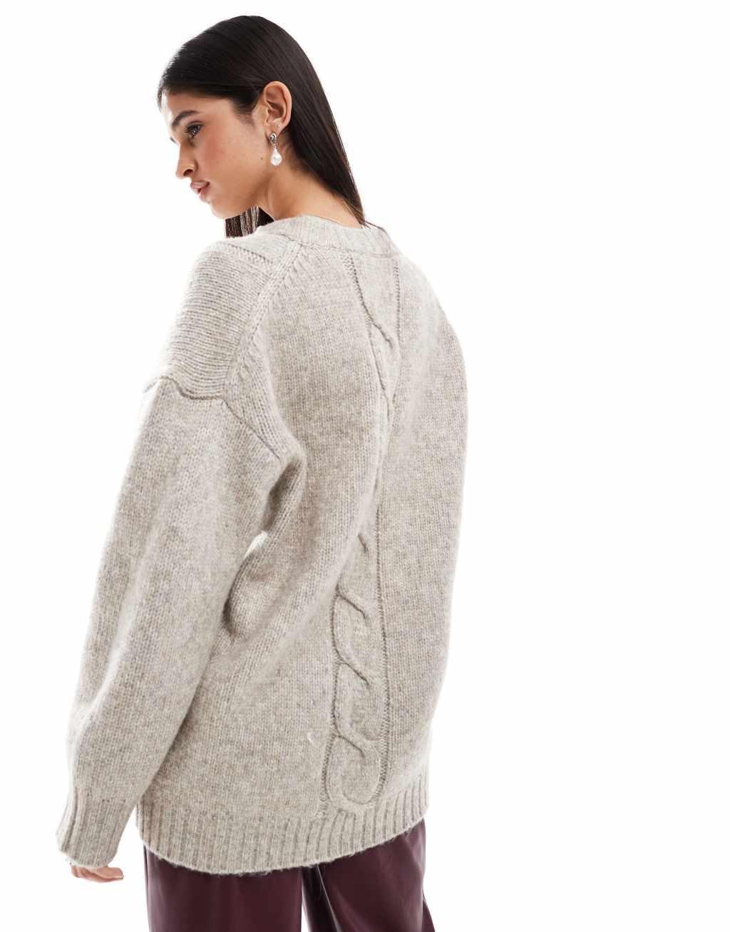 ASOS DESIGN knit chunky coatigan with cable detail in oatmeal Product Image