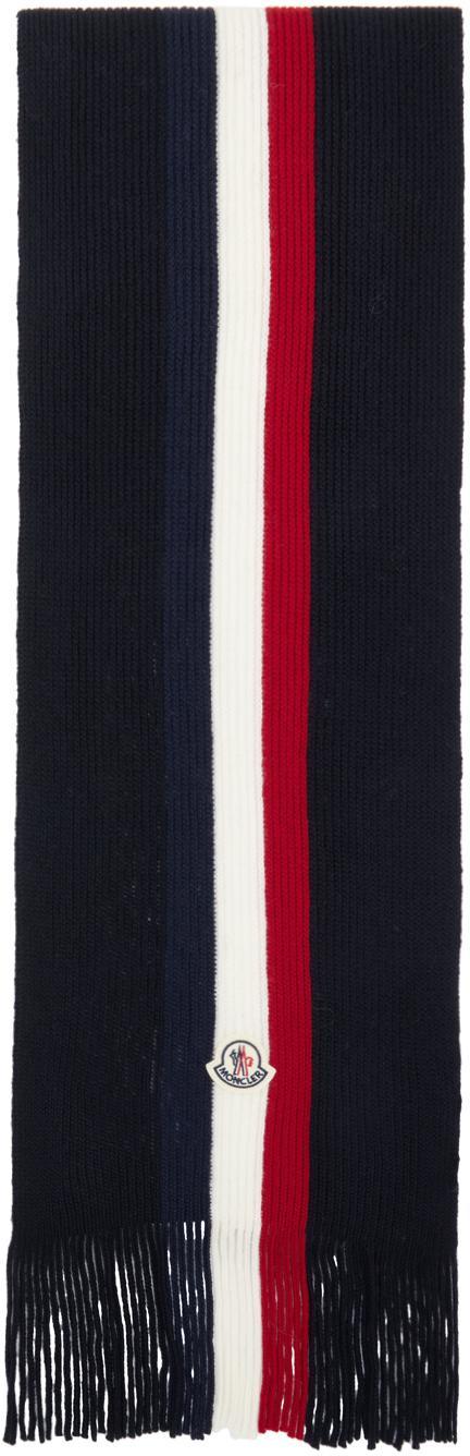 MONCLER Navy Tricolor Wool Scarf In 742 - Navy Blue Product Image