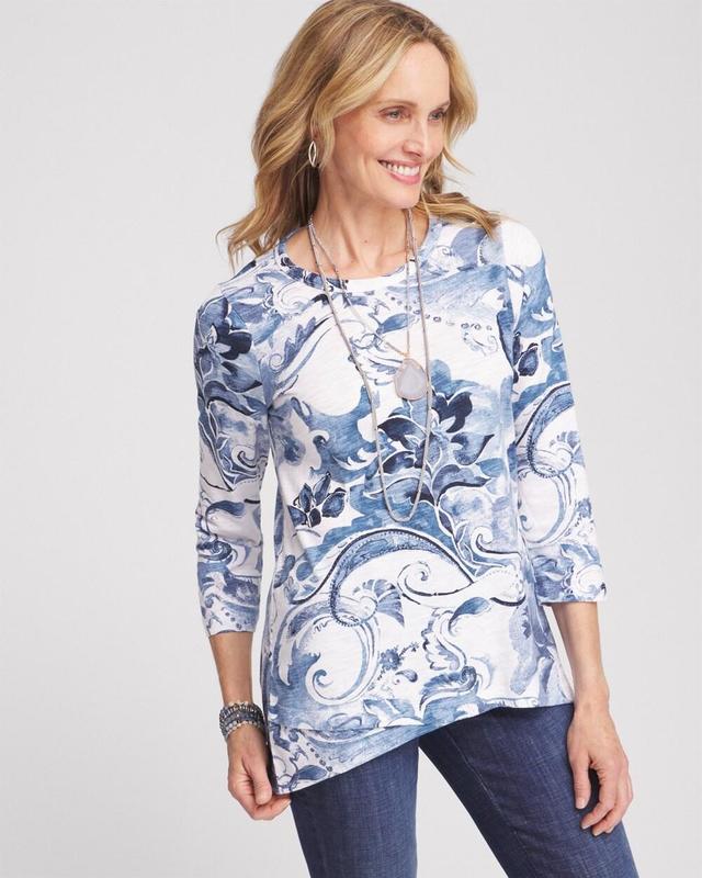 Women's 3/4 Sleeve Floral Overlap Tunic Top Product Image