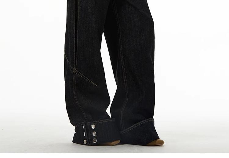 High Rise Buttoned Hem Wide Leg Jeans Product Image