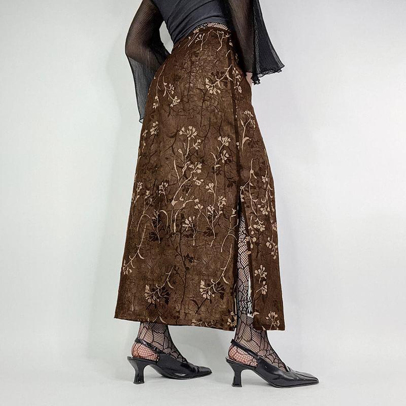 High Waist Floral Print Pencil Maxi Skirt Product Image