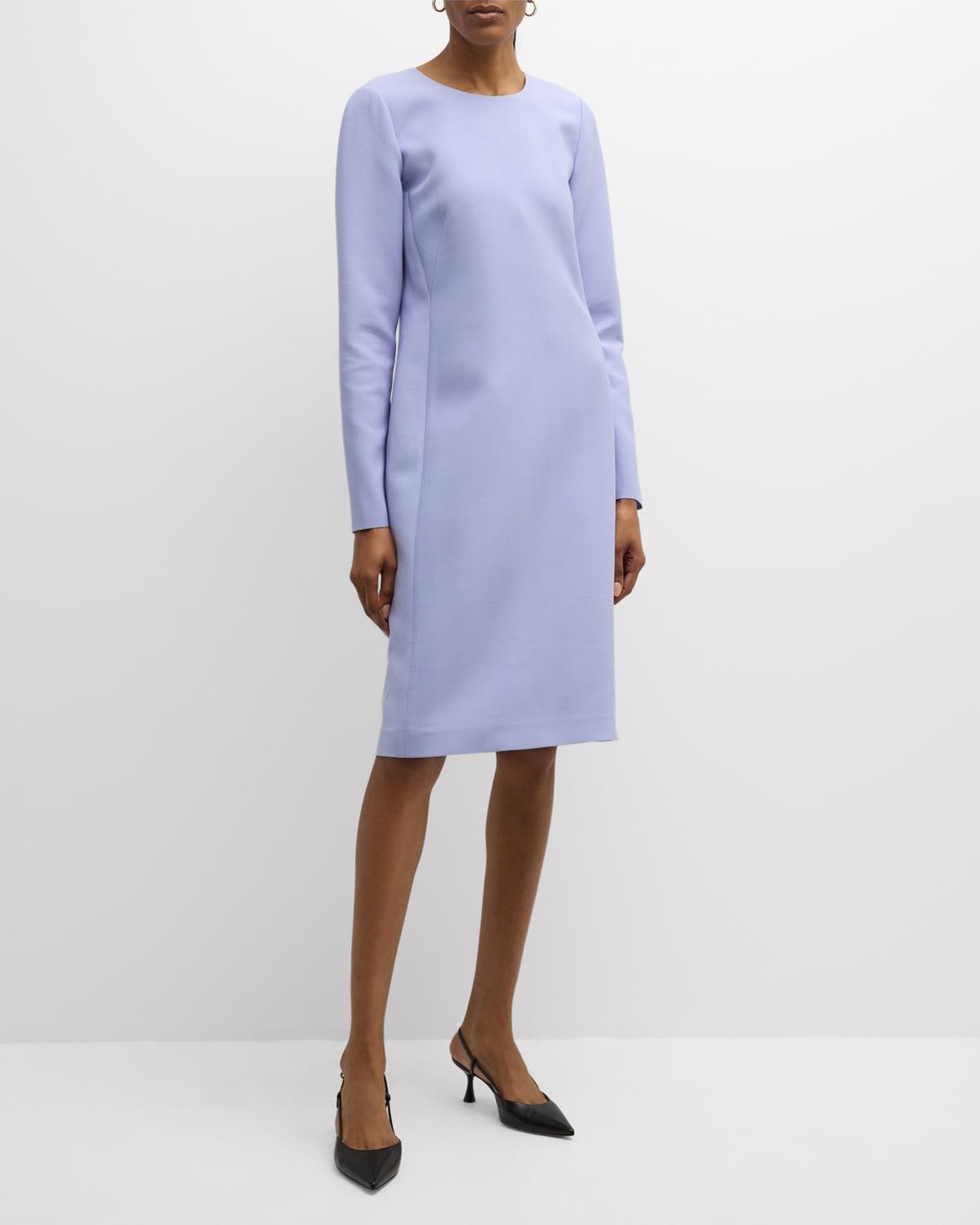 Seamed Long-Sleeve Shift Midi Dress Product Image