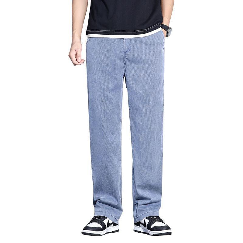 Mid Waist Plain Straight Leg Pants Product Image