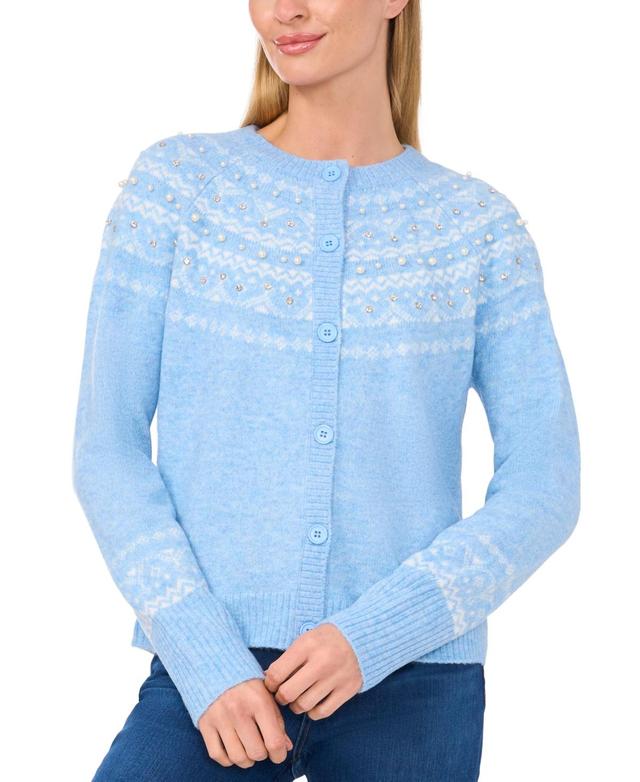 CeCe Womens Embellished Fair Isle Cardigan Product Image