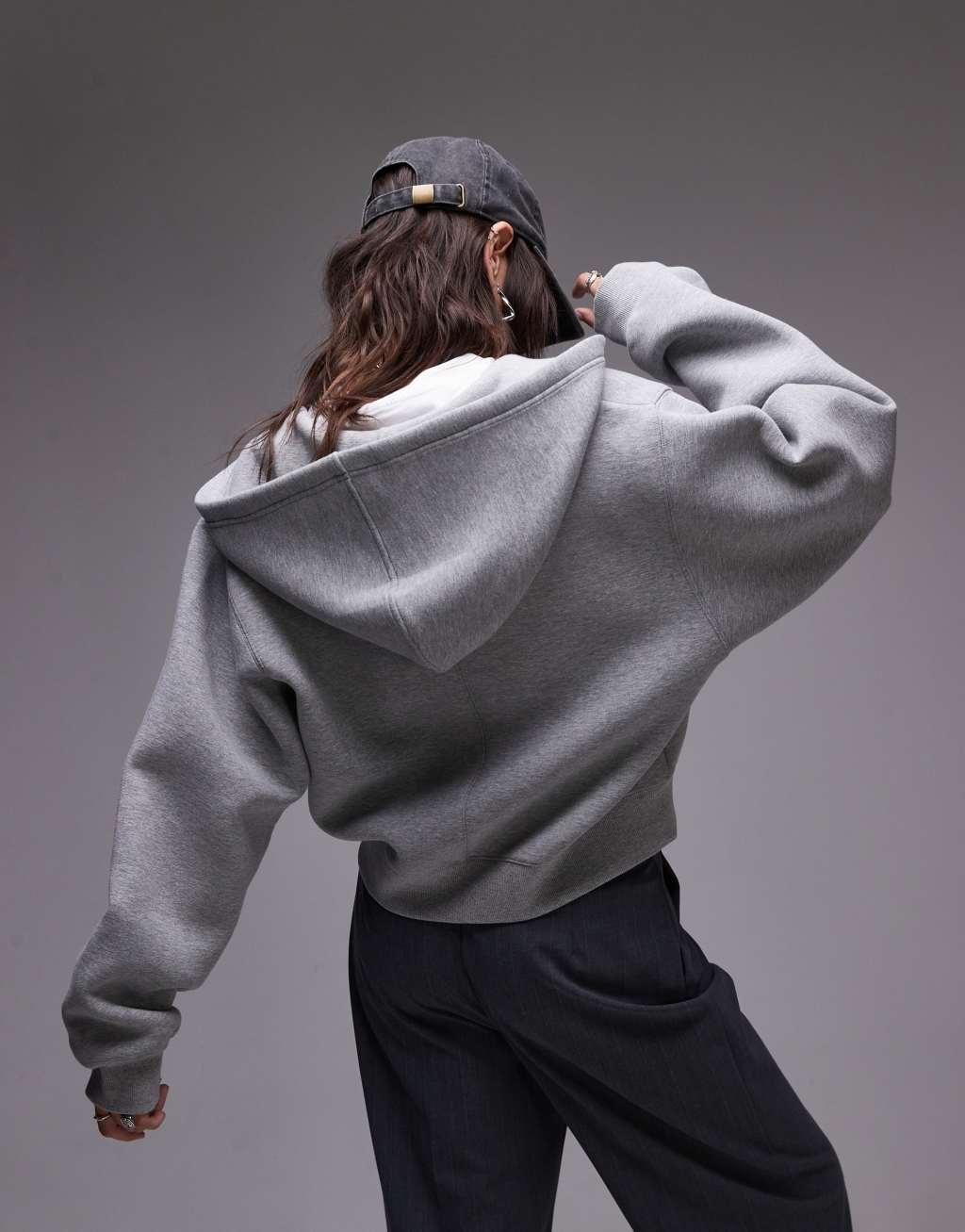 Topshop premium scuba hoodie in gray heather Product Image