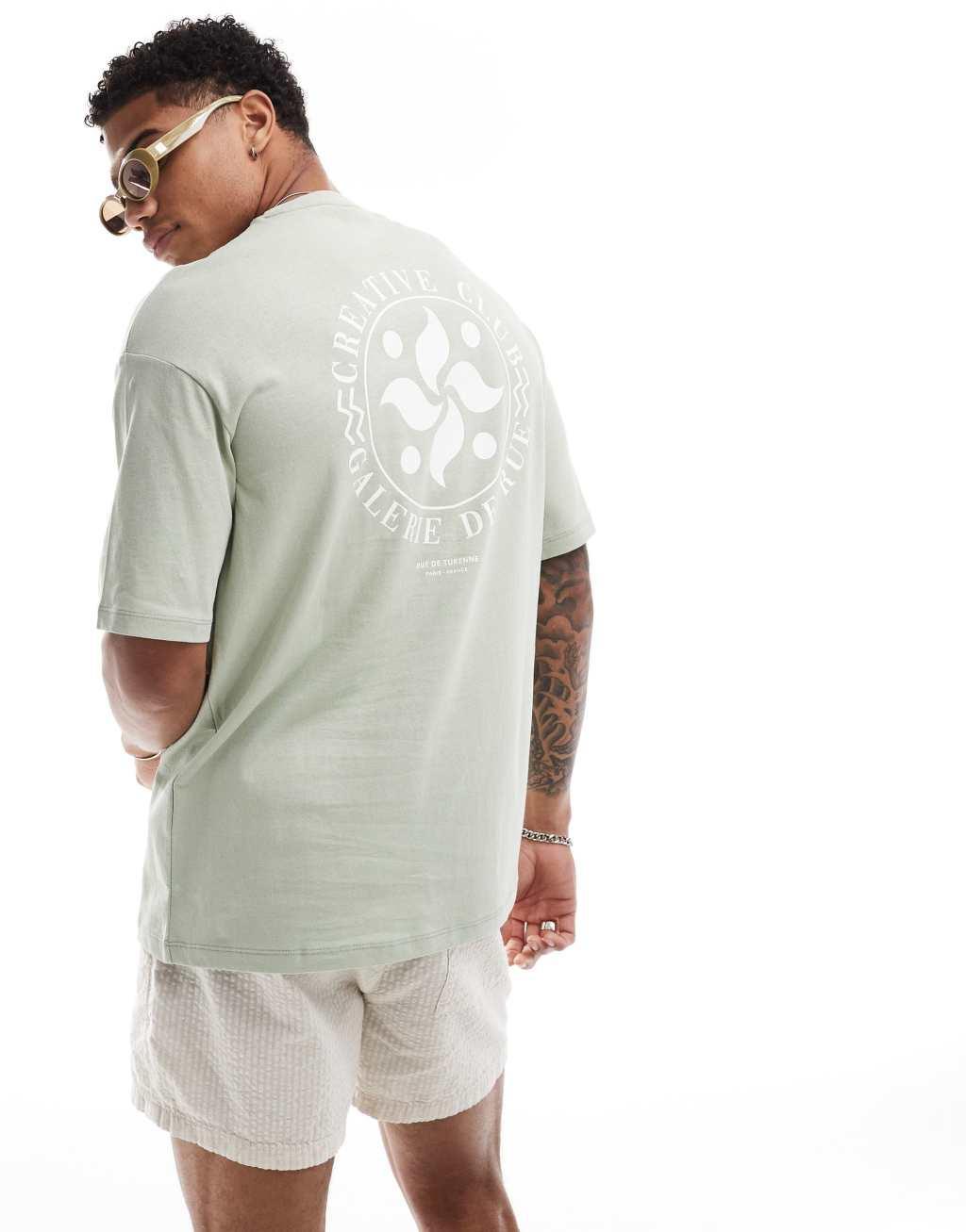 Selected Homme oversized T-shirt with creative circle back print in green Product Image