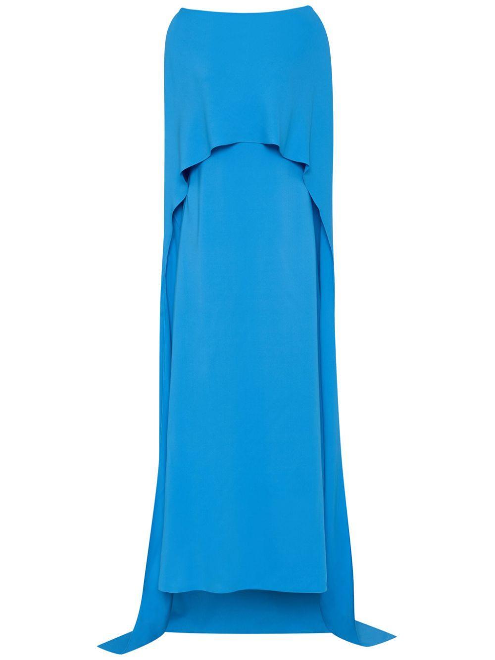 OSCAR DE LA RENTA Cowl Back Silk Georgette Caftan In Sapphire Product Image