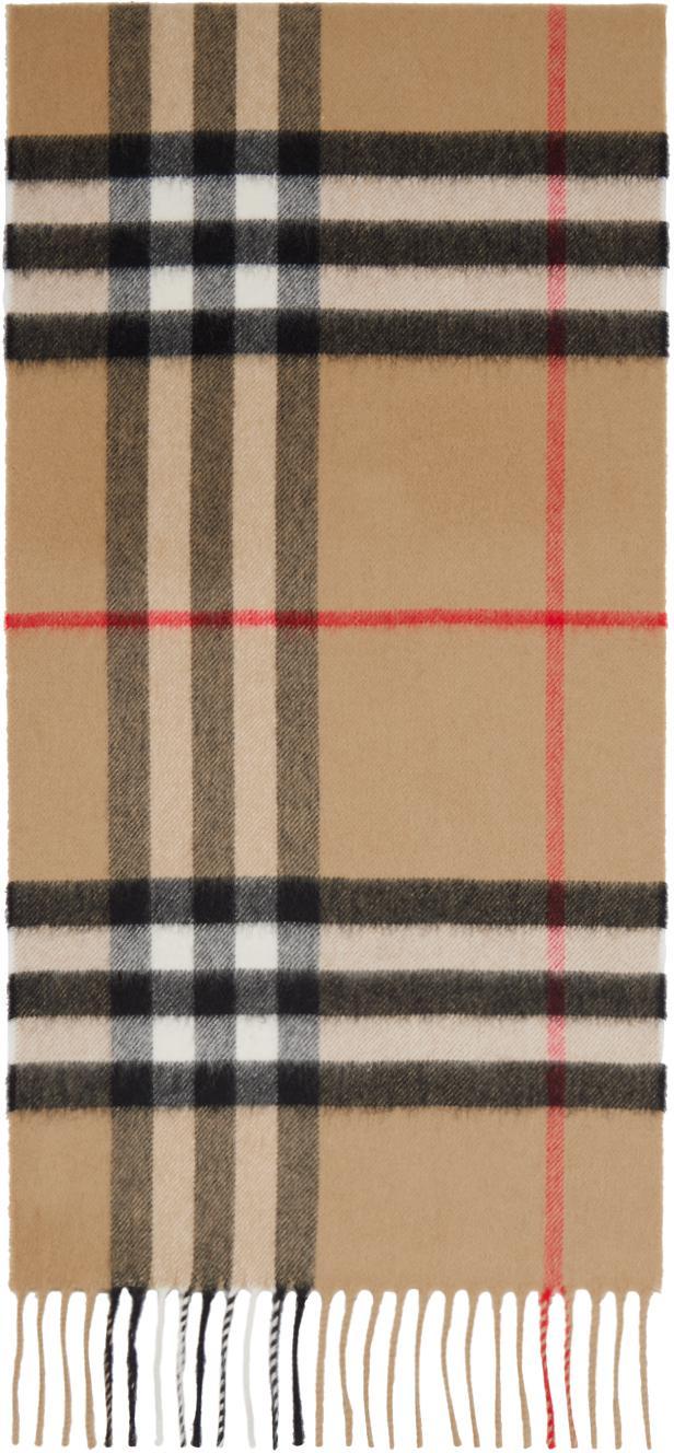 BURBERRY Beige Check Cashmere Scarf In Archive Beige Product Image