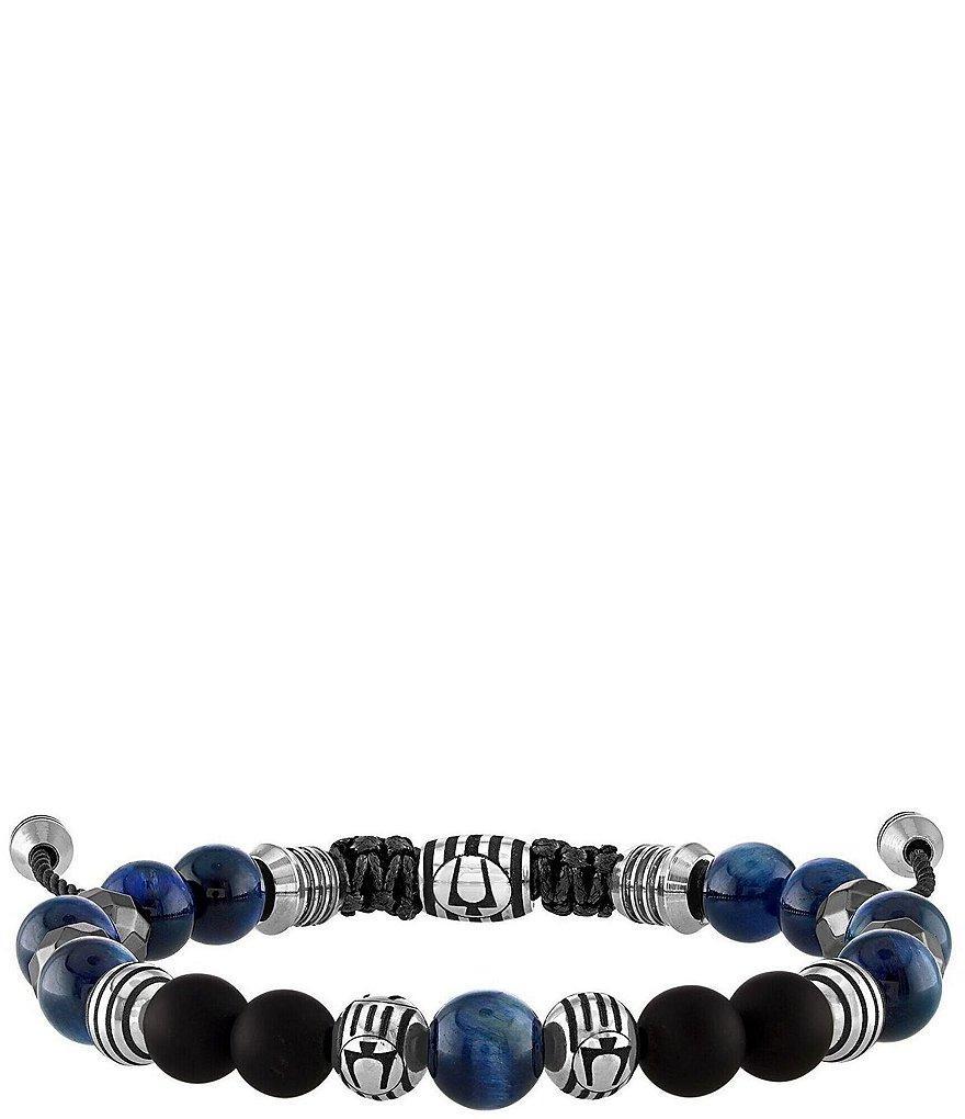 Bulova Men's Stainless Steel Blue Multi Beaded Adjustable Bracelet Product Image