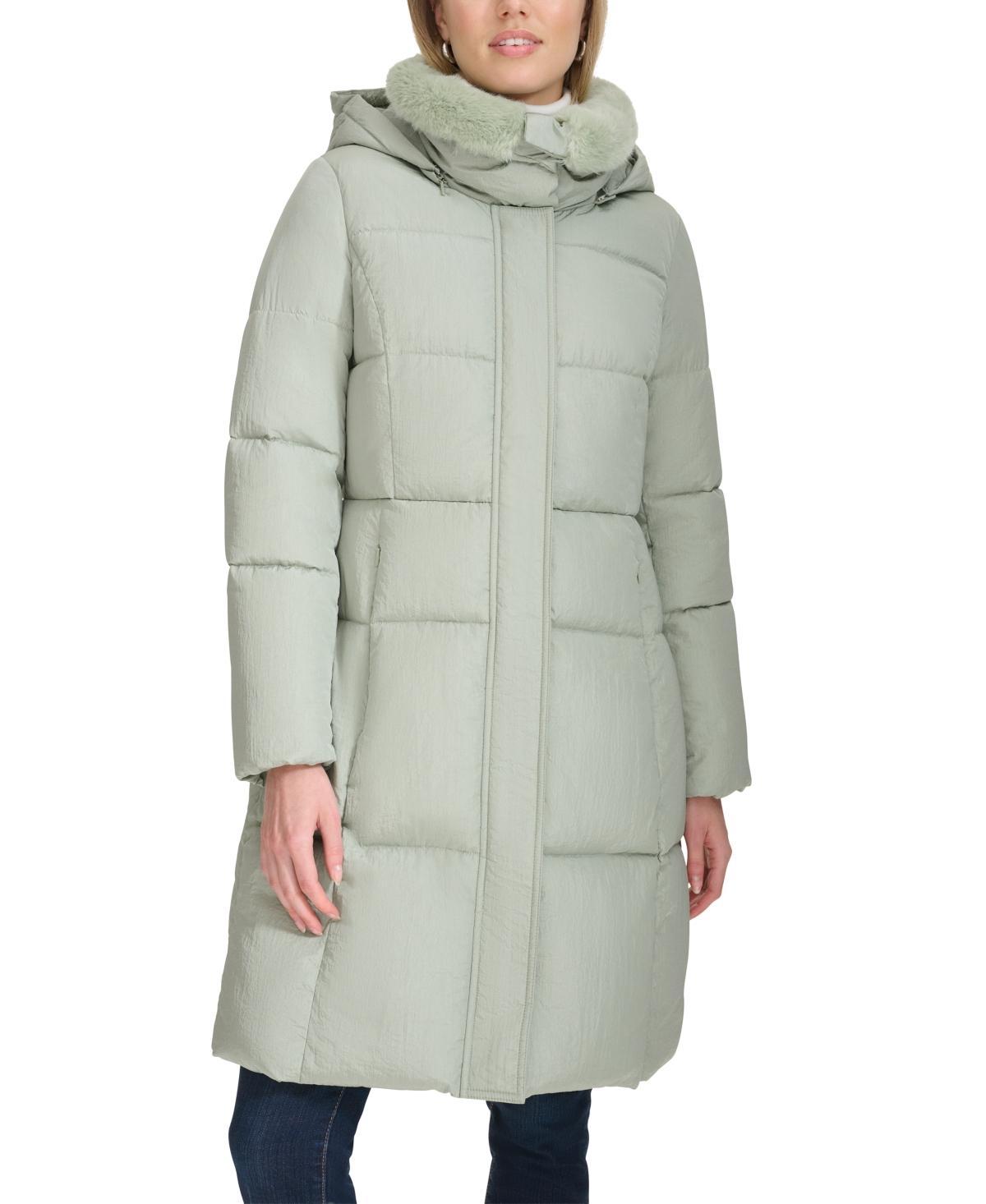 Cole Haan Womens Shine Faux-Fur-Collar Hooded Puffer Coat Product Image