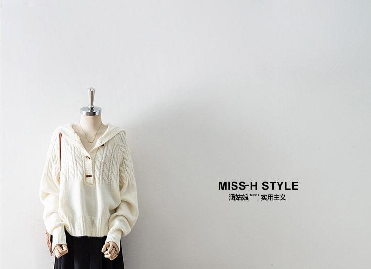 Henley Plain Hood Cable Knit Toggle Sweater Product Image