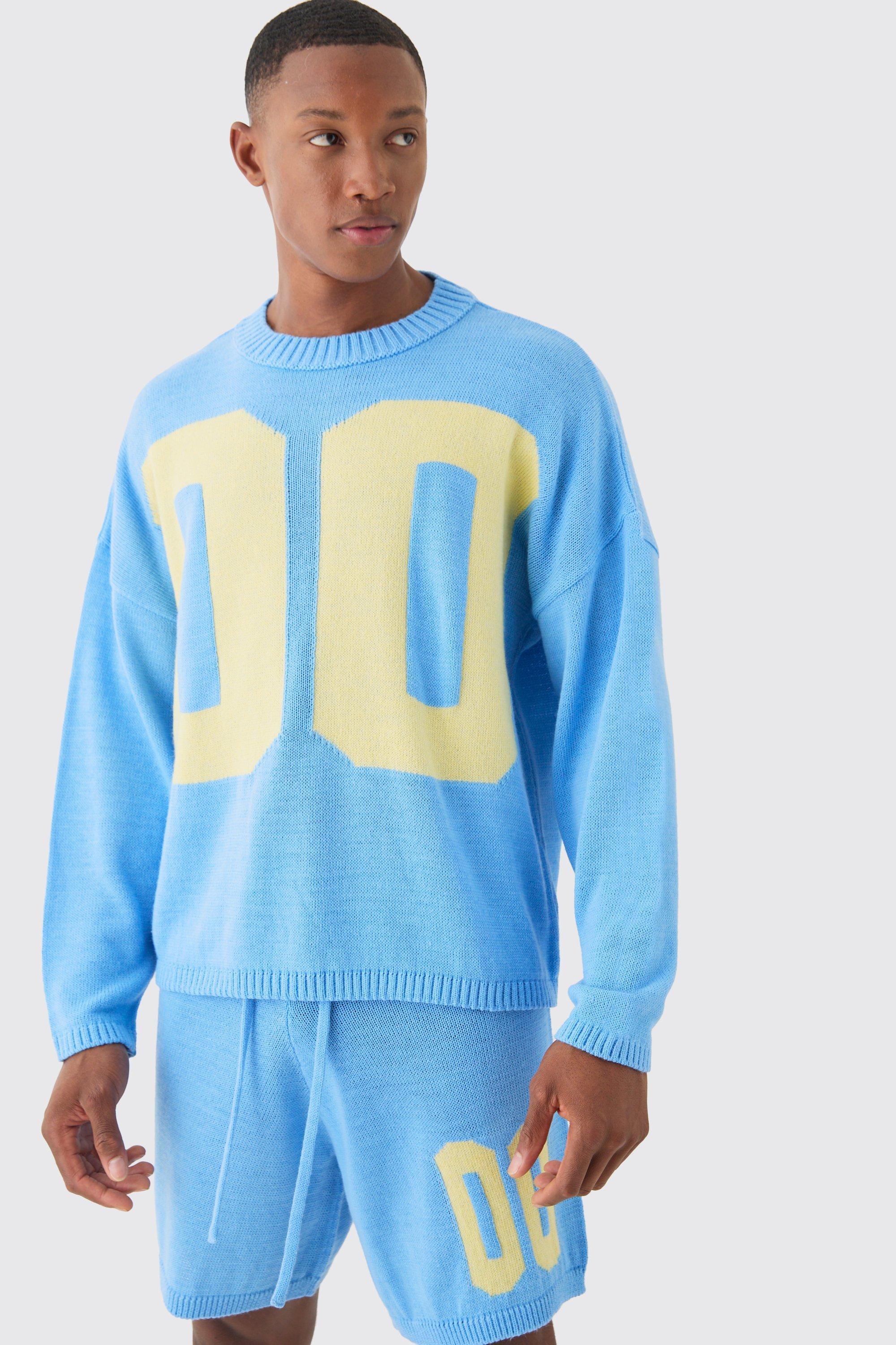 Oversized Boxy Varsity Knit Jumper | boohooMAN USA Product Image