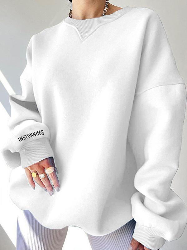 Long Sleeves Loose Letter Print Split-Joint Round-Neck Sweatershirt Product Image