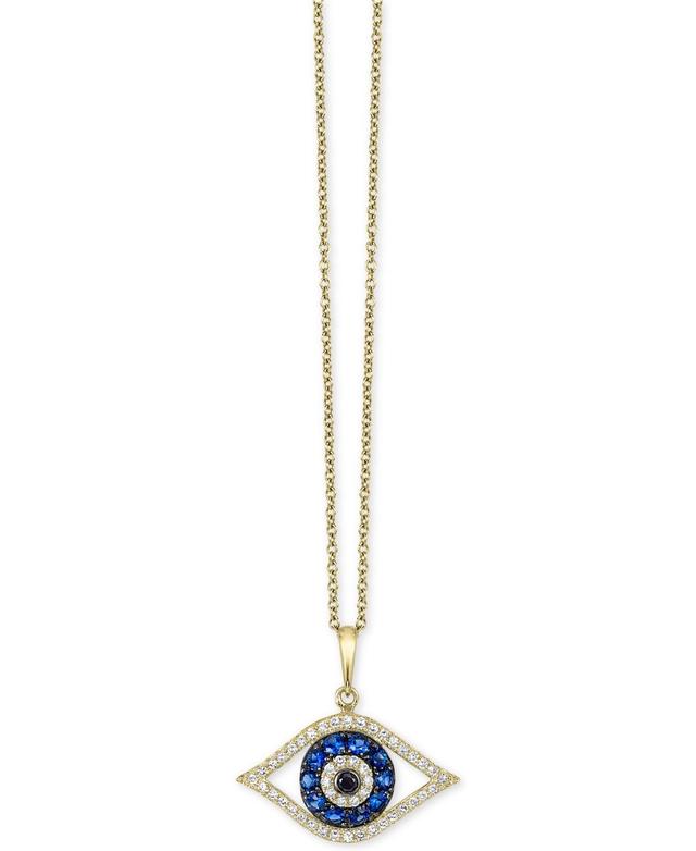 Effy Sapphire (1/4 ct. t.w.) and Black and White Diamond (1/8 ct. t.w.) Evil Eye Pendant in 14k Gold Product Image