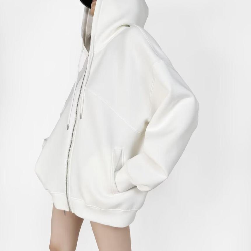 Plain Zip-Up Hoodie Product Image