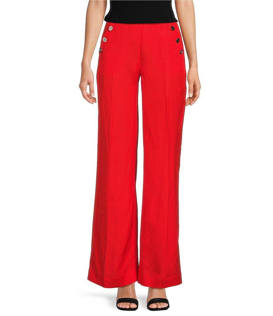 KARL LAGERFELD PARIS Button Front Linen Blend Coordinating Wide Leg Pant Product Image