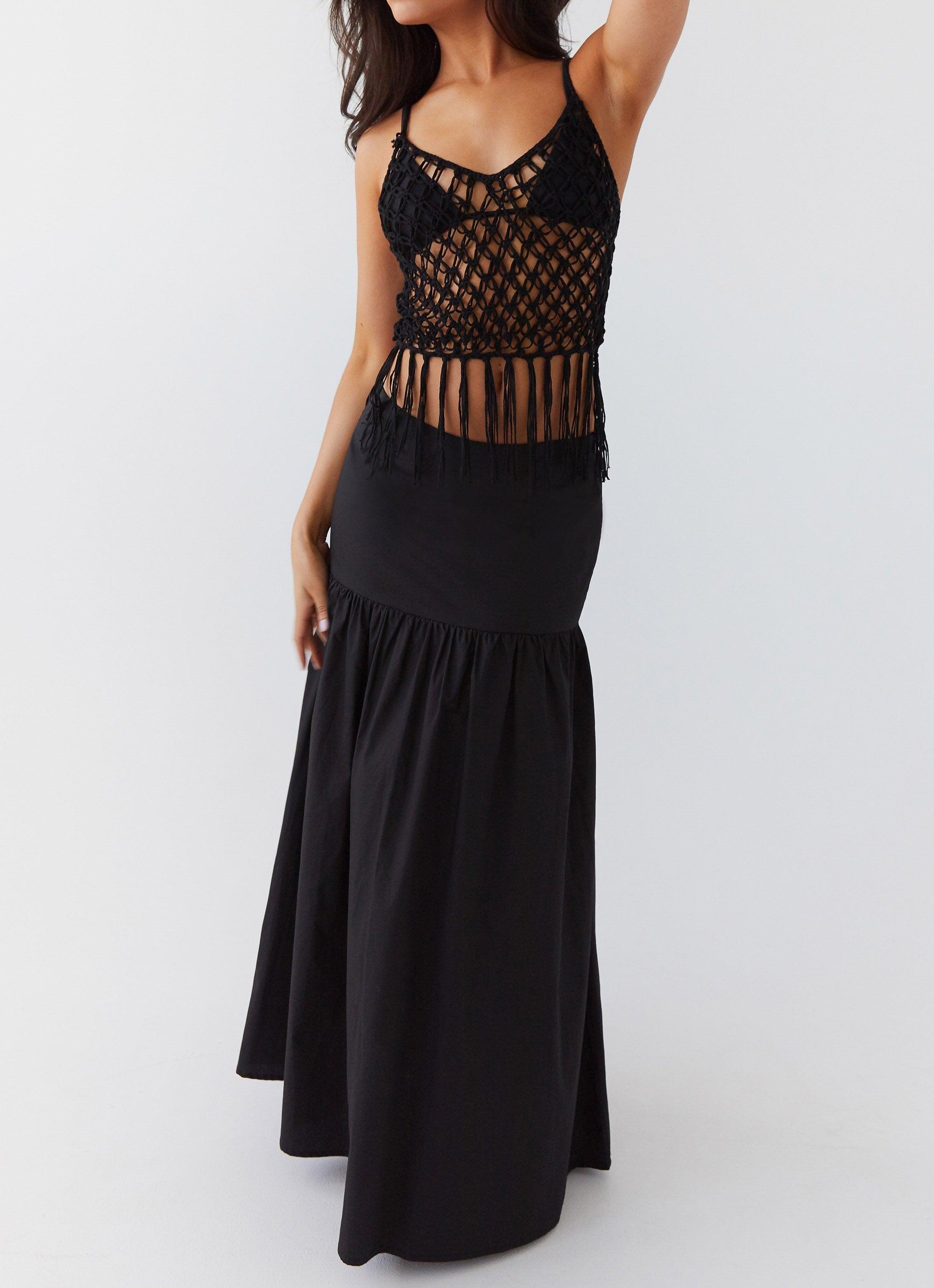 Dreamcatcher Tiered Maxi Skirt - Black Product Image