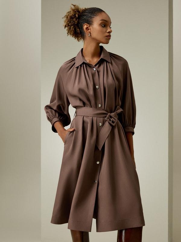 Belted Silk-Wool Windbreaker Dress Product Image