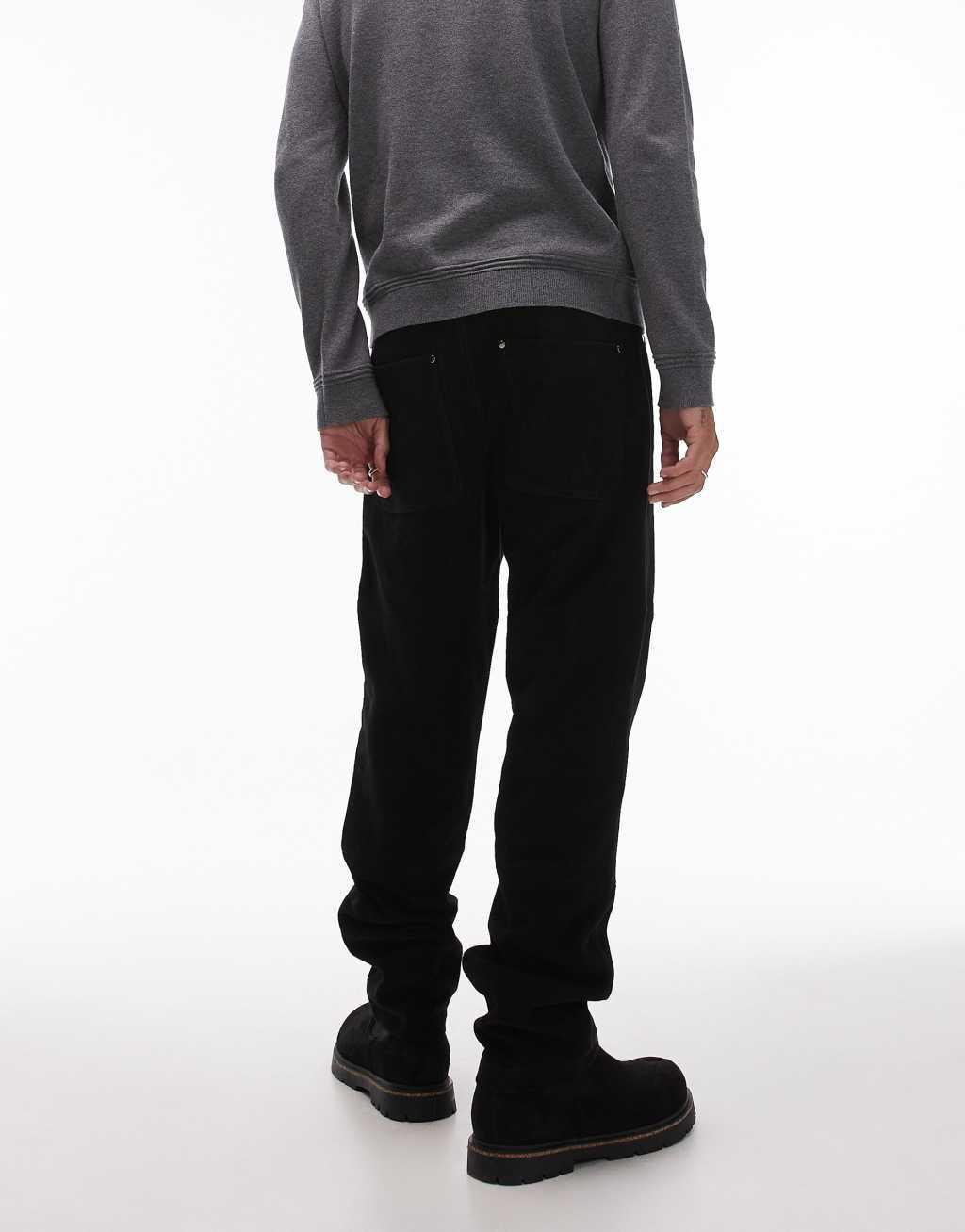 Topman premium straight suede pants in black Product Image