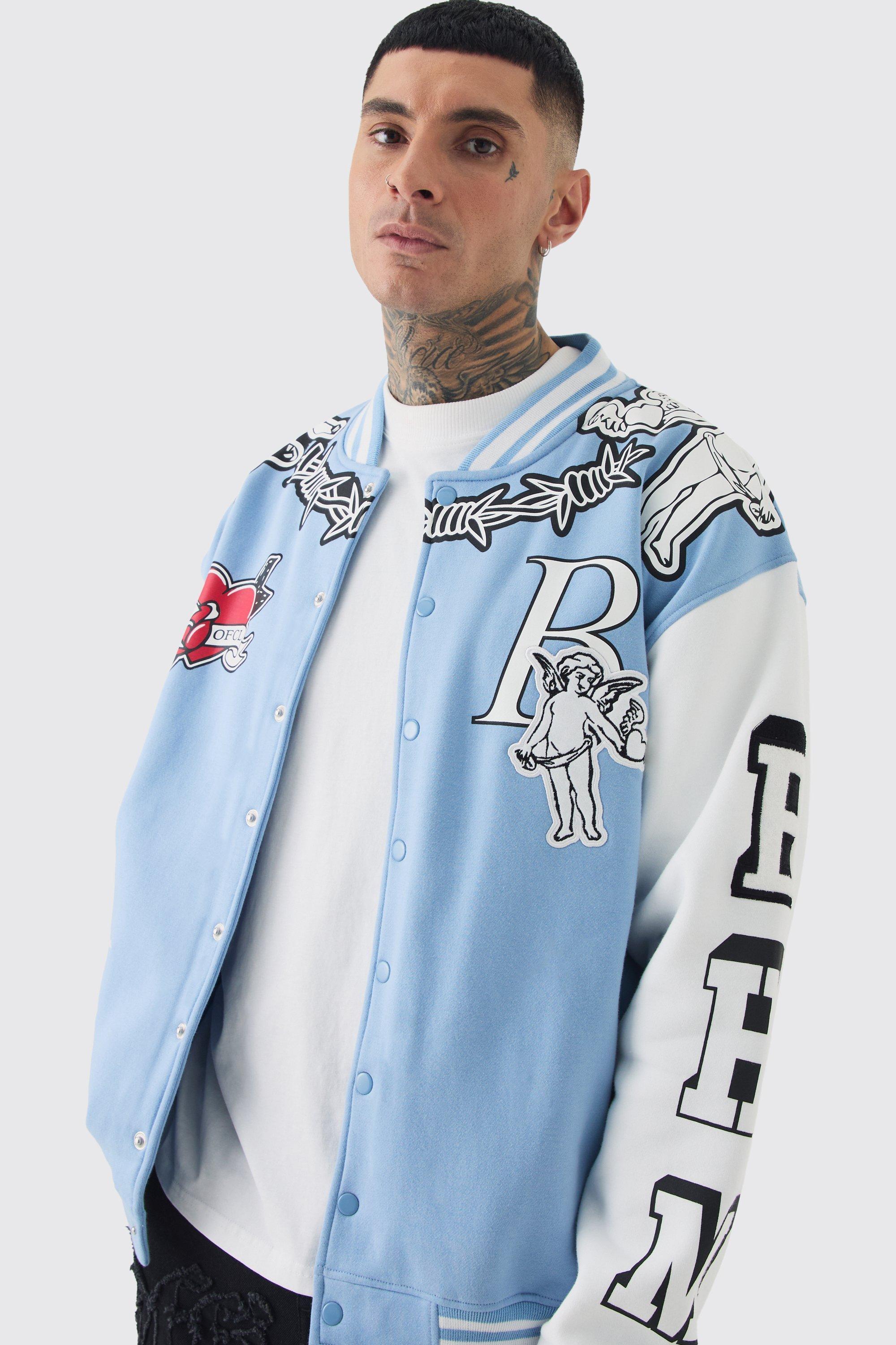 Tall Oversized Limited Jersey Varsity Jacket | boohooMAN USA Product Image