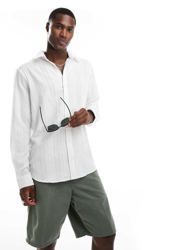 South Beach textured long sleeve beach shirt in white Product Image