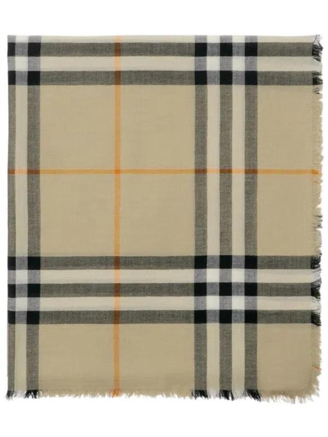 BURBERRY Beige Giant Check Wool Scarf In Brown Product Image