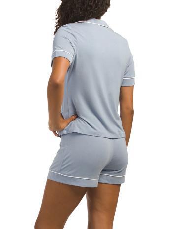 Modal Short Sleeve Notch Top And Shorts Set for Women | Spandex Product Image