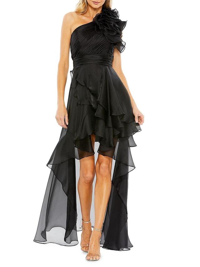 Womens One-Shoulder High-Low Chiffon Gown Product Image