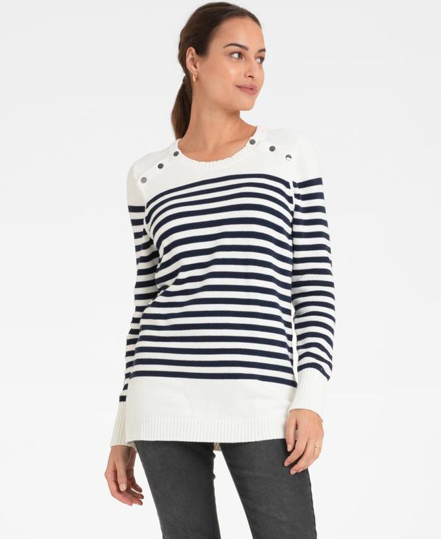 Seraphine Womens Nautical Cotton Maternity and Nursing Sweater - Navy Product Image