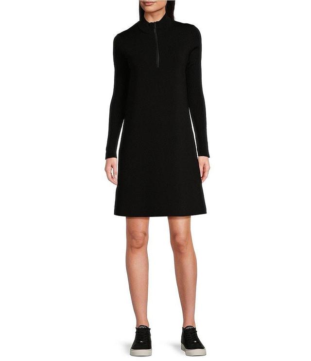 TILLEY Sweater Knit Quarter Zip Mock Neck Long Sleeve Dress Product Image