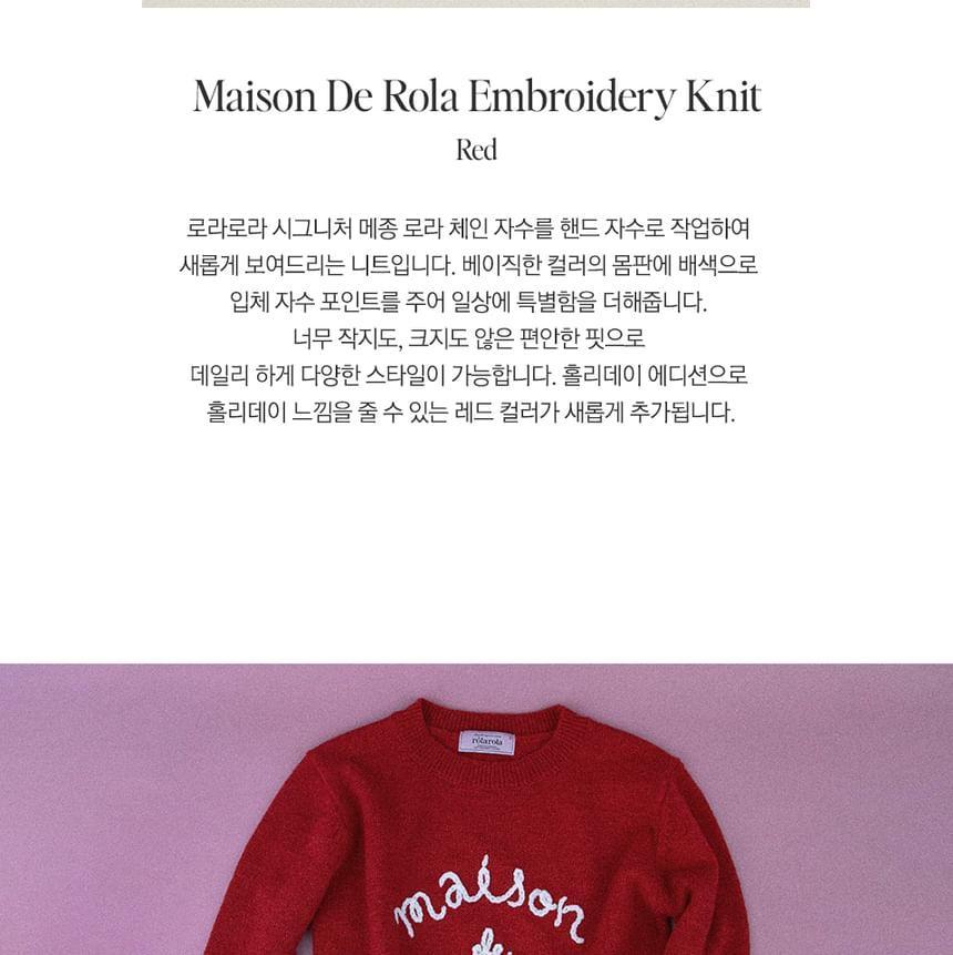 Letter-Embroidery Woolen Sweater (Red) Product Image