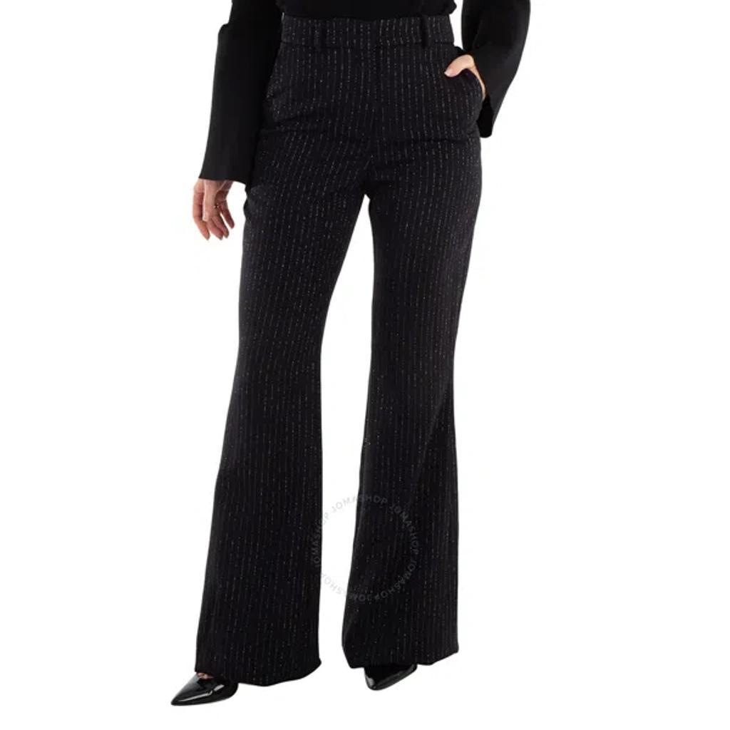 Ladies Noir / Or Striped Wool-blend Flared Trousers In Black Product Image