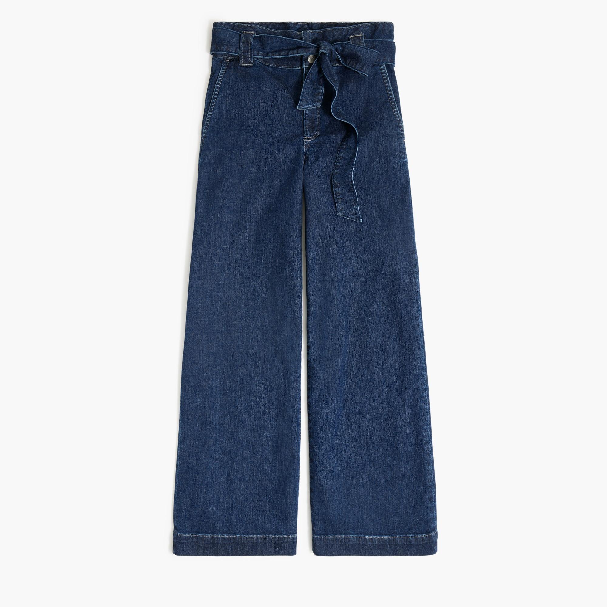 Wide-leg paper-bag denim trouser Product Image