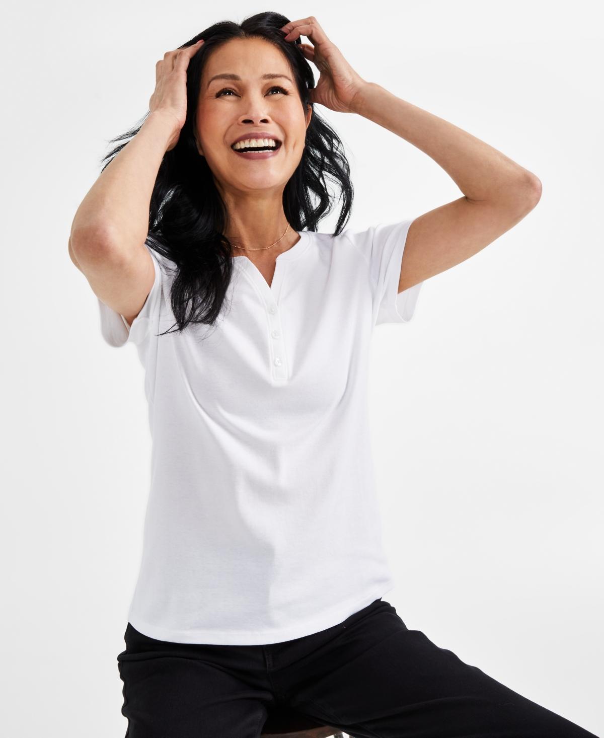 Women's Short-Sleeve Cotton Henley Top, Created for Macy's Product Image