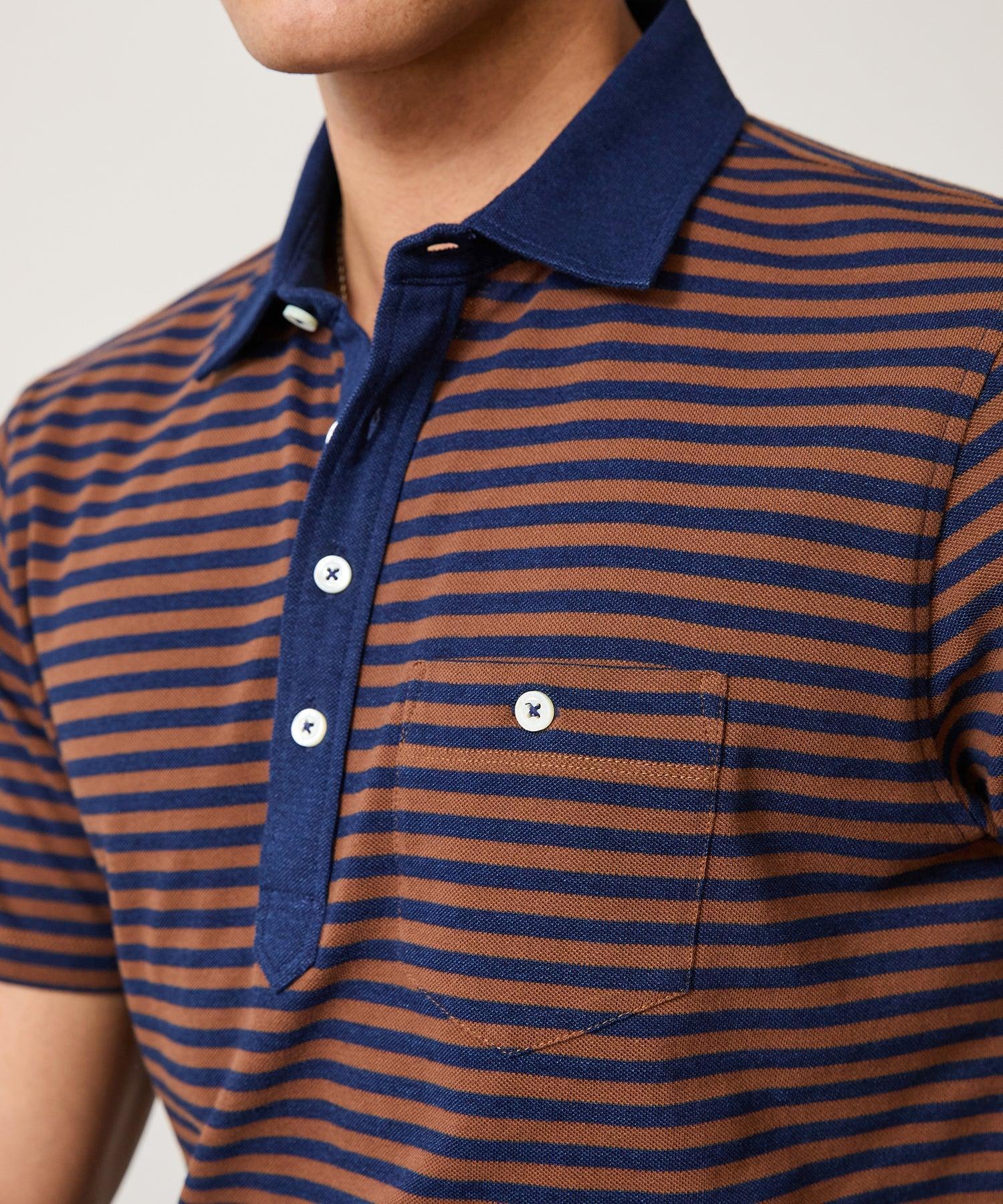 Indigo Stripe Pique Polo in Faded Brick Product Image