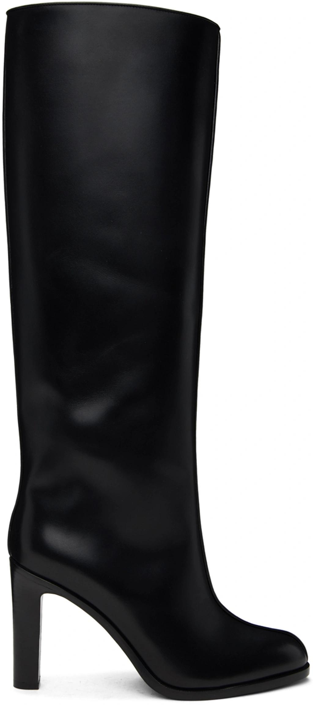 Wide Shaft Leather Boots In Black Product Image