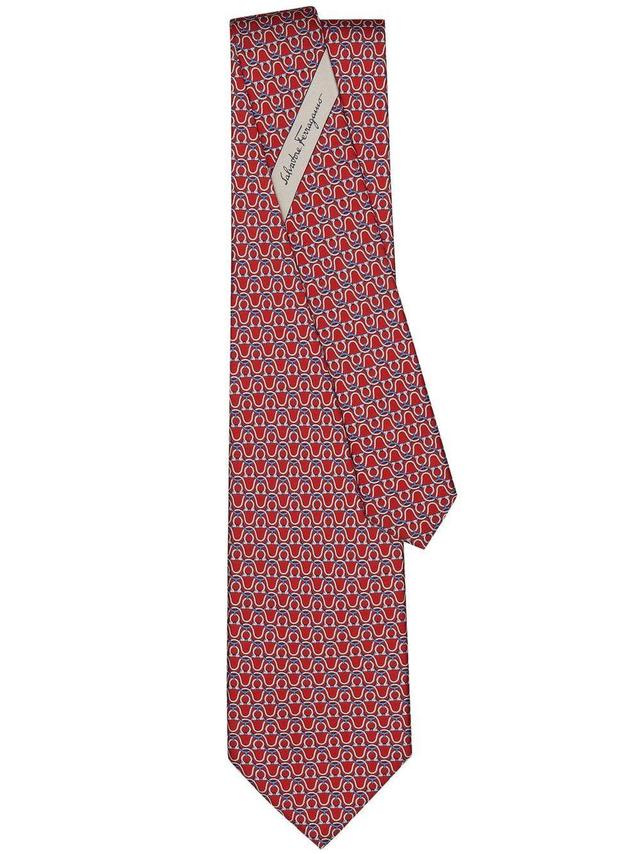 FERRAGAMO Gancini Print Silk Tie In Red Product Image