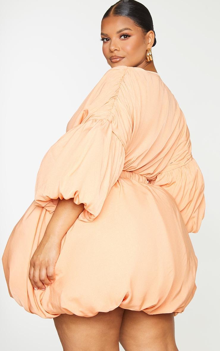 Plus Orange Puff Sleeve Puffball Hem Shift Dress Product Image